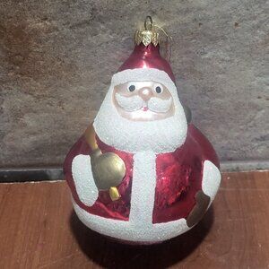 Vintage Blown Glass Roly Poly Santa Claus Ornament